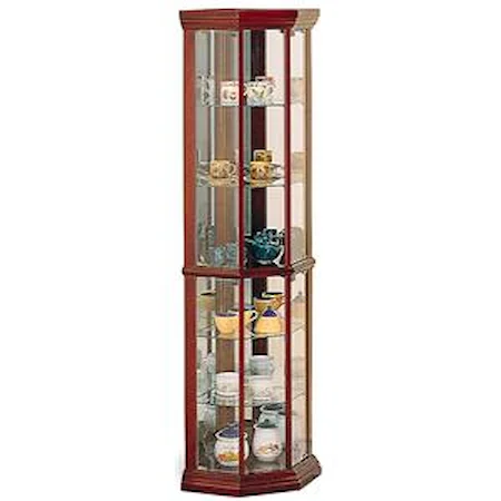 Solid Wood Cherry Glass Corner Curio Cabinet with 6 Shelves